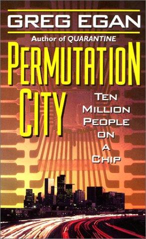 Cover of a Gollancz paperback edition of Permutation City by Greg Egan, featuring an abstract fractal design.
